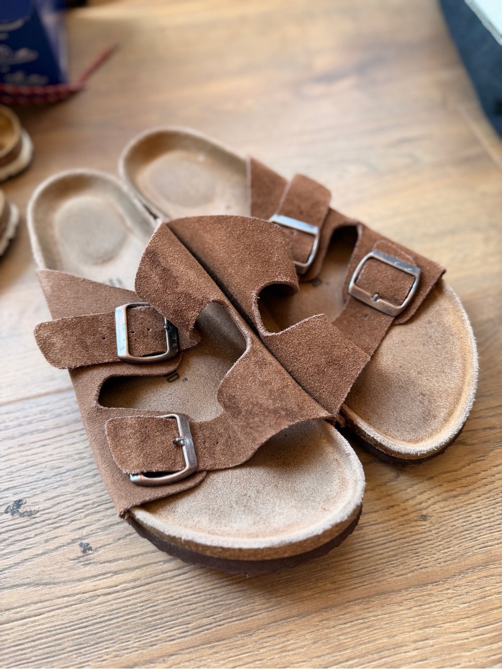 Men's Brown Suede Double-Buckle Slide Sandals